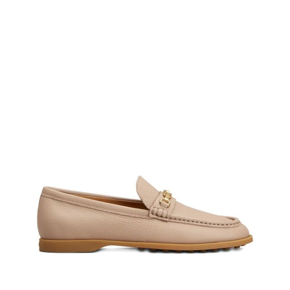 Gold-Tone Buckle Grained Leather Loafers Women
